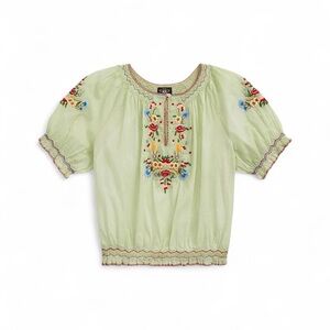 RALPH LAUREN RRL Embroidered Cotton Voile Blouse Light Green Boho 2 S Double NWT